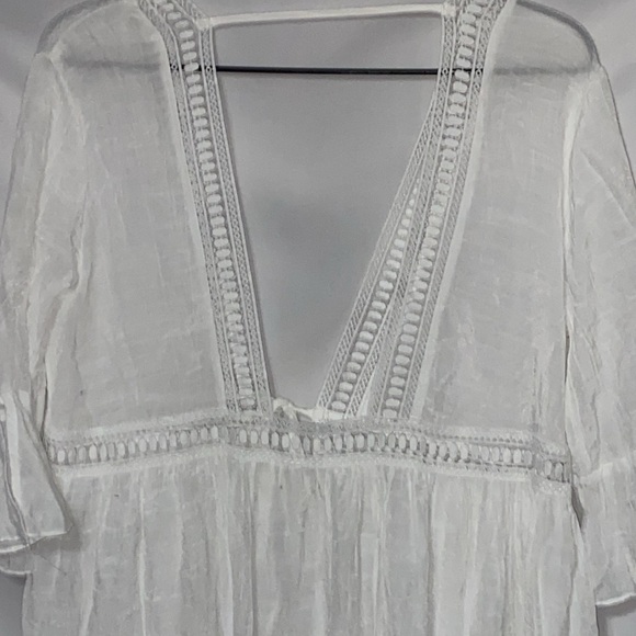 CUPSHE ONE SIZE FITS MOST WHITE GAUZY SWIM COVER UP FRONT TIE LASER CUT INSET - Picture 9 of 11